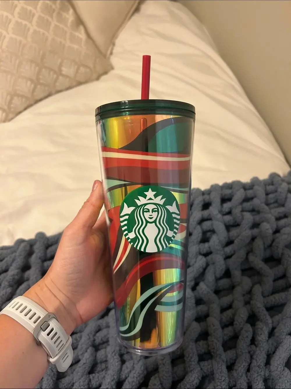 Starbucks Rainbow Wave Tumbler with Red Straw